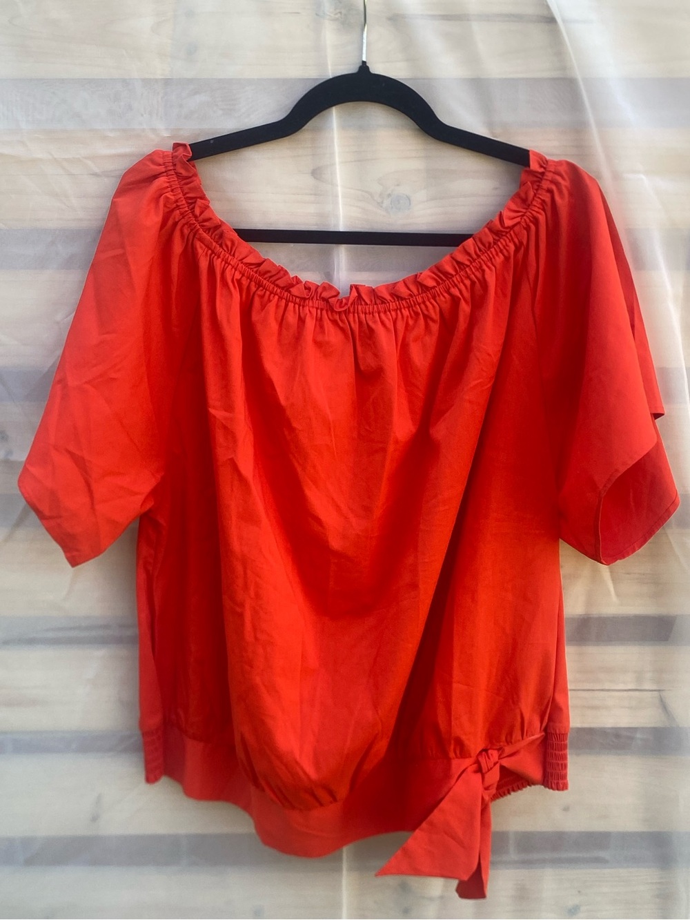 belle sky Bright Orange Off-Shoulder Tie-Side Blouse